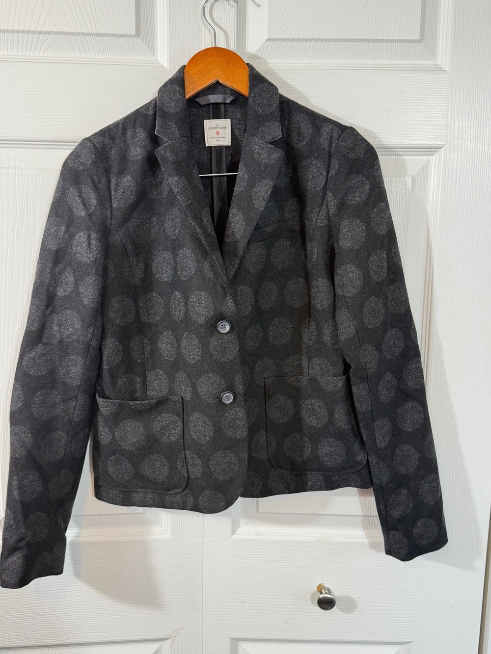 Gap The Academy Blazer Wool Blend Black Gray Polka Dot Women’s Size 6 Blazer